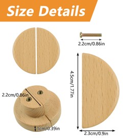 MOROBOR Half Moon Drawer Handles, 6PCS Wooden Semi Circle Pulls Beech Wood Wardrobe Drawer Hardware Single Hole Handle for Drawer Cabinet Wardrobe