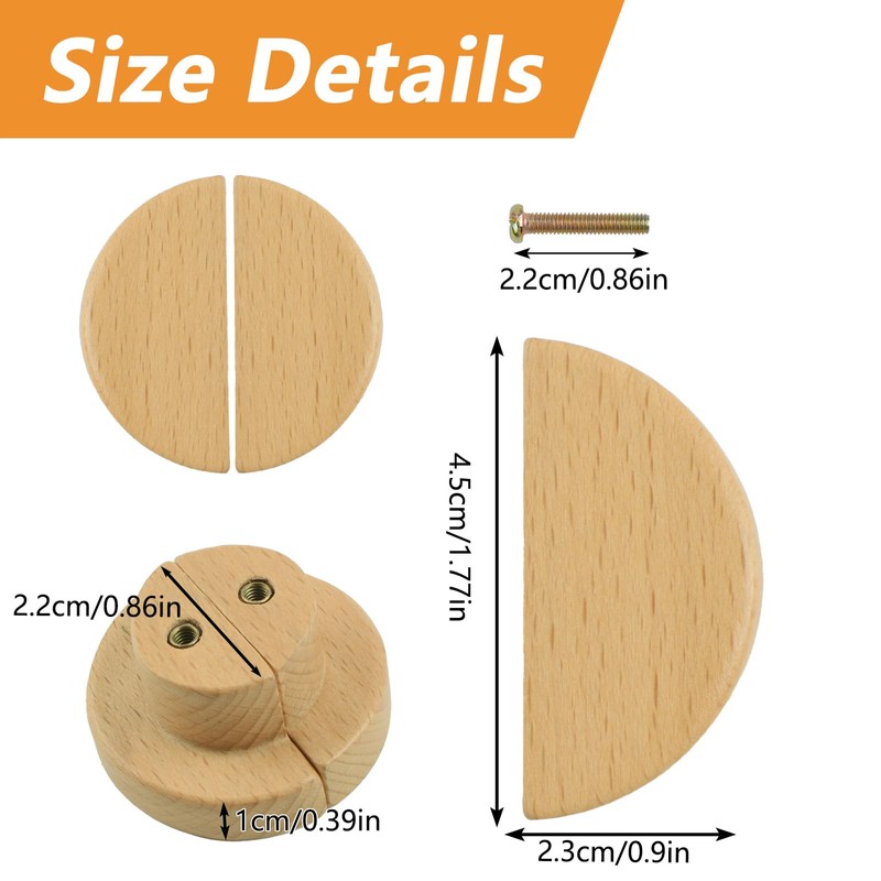 MOROBOR Half Moon Drawer Handles, 6PCS Wooden Semi Circle Pulls