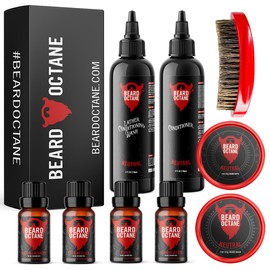Beard Octane: Men's Grooming Kit - 4 Oils, Balm, Butter, Wash, Conditioner & Brush - Gift for Guys