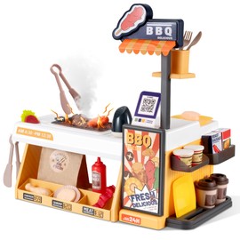 Kids Kitchen Food PlaySet - Simulated BBQ Fast Food Store Toy with Cash Register, Includes Color-Changing Food Sound and Light Effects, Suitable Birthday Gift for Boys and Girls Aged 3-5