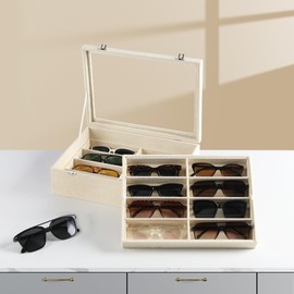Frebeauty 16-Slot Sunglass Organizer Box,2 Layer Velvet Sunglasses Holder