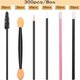 300pcs Disposable Makeup Tool Kit,Brow brush/Mascara brush/Lip Applicators/Eyeshadow applicators/Eye liner brush, Makeup Disposable Accessories With Organizer Box