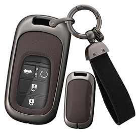 ontto Alloy Leather Key Fob Cover Fit for Honda Accord Civic Passport HR-V CR-V Pilot Sport SI EX EX-L Touring 2022 2023 2024 Key Shell case keyring Key holder bag keychian accessories Brown A