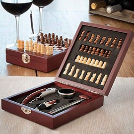 SHOP-STORY - Set of Wine Accessories and Chess Board in Box (37 pieces) for Wine and Chess Fans