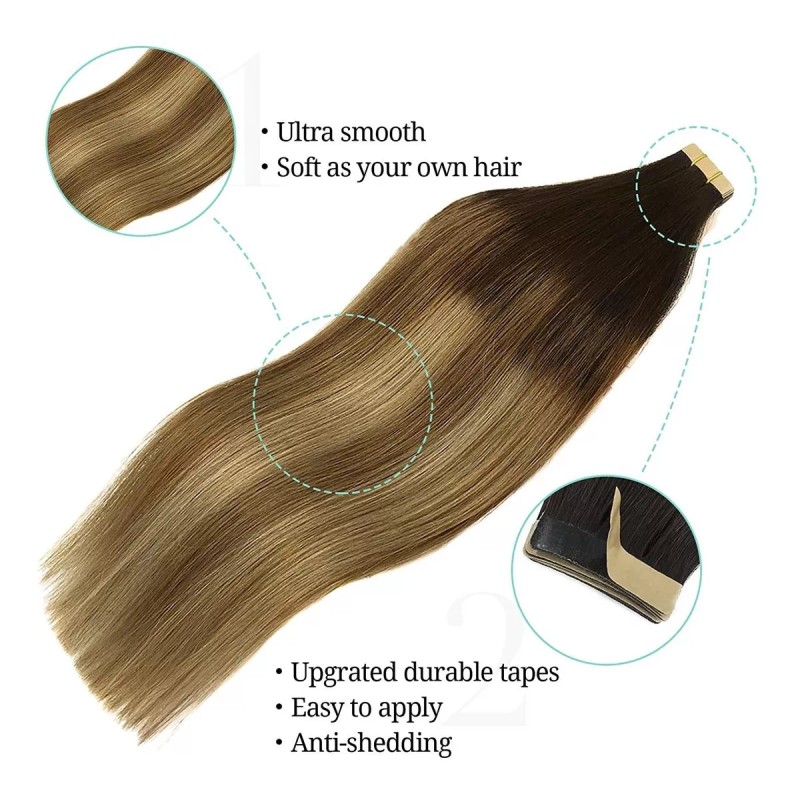 Doores Extensiones Cabello Humano 50gr 14in Balayage De Color Marró