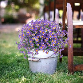TEMCHY Artificial Daisies Flowers Outdoor UV Resistant 4 Bundles Fake Foliage Greenery Faux Plants Shrubs Plastic Bushes for Window Box Hanging Planter Farmhouse Indoor Outside Decor(Purple)