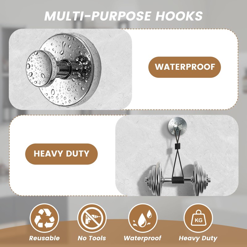 BKV Suction Cup Hooks for Glass Window,Removable Shower Hooks for