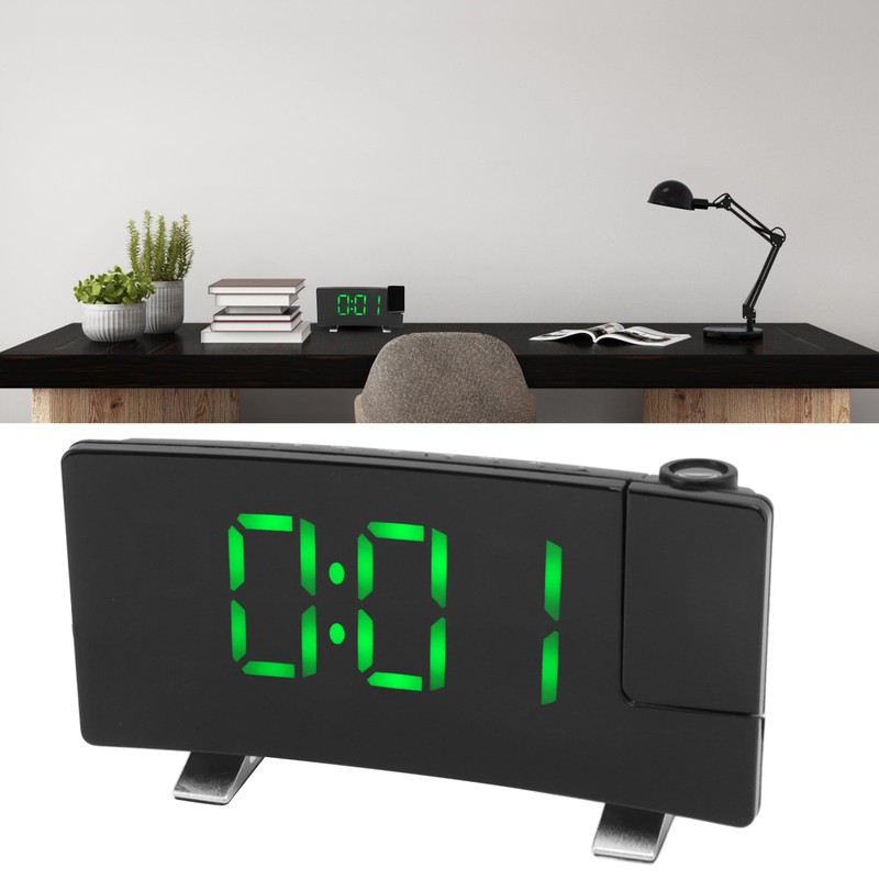 Radio Projection Alarm Clock LED Display Electronic Clock Curved Screen