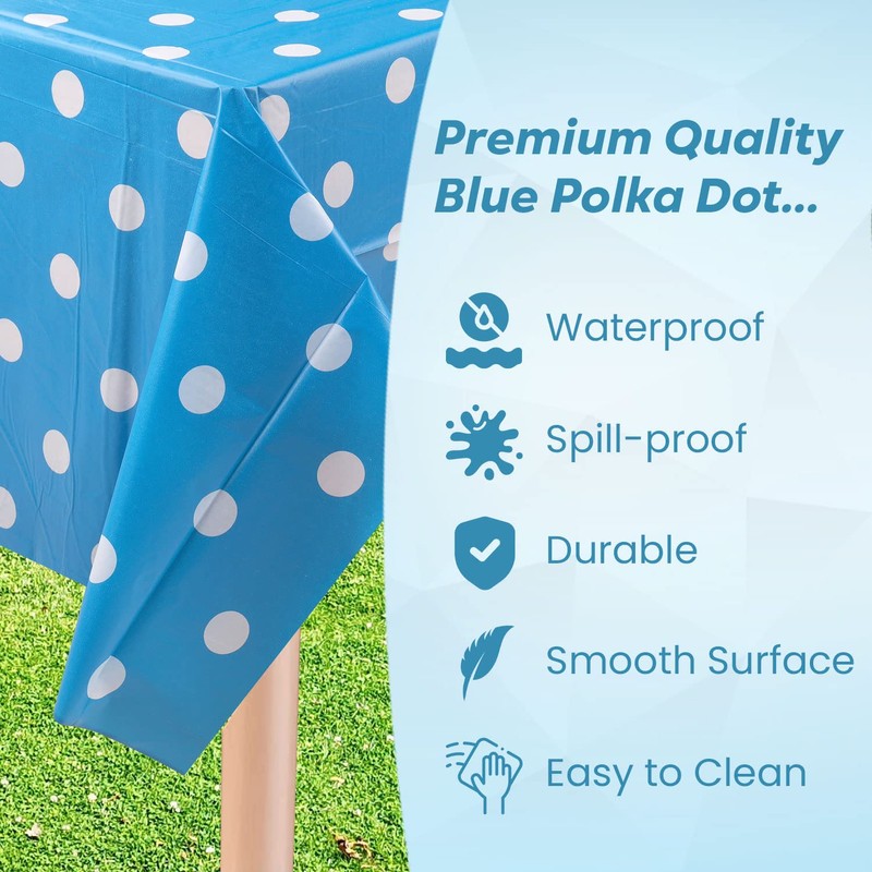 1 Piece Blue Polka Dot Tablecloth, Disposable Plastic Tablecloth, Waterproof,