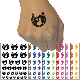 Horseshoe Horse and Cowgirl Temporary Tattoo Water Resistant Fake Body Art Set Collection - Red (One Sheet)