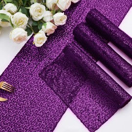DLCFLF 2 Packs Purple Sequin Table Runners 12 x 72 Inch Glitter Dining Table Runner Sparkle Sequin Runners for Birthday Wedding Party Bridal & Baby Showers, Party Table Decorations