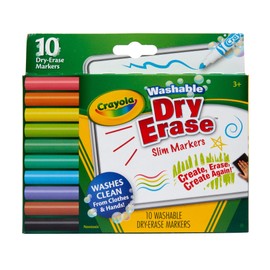 Crayola Washable Slim Dry Erase Markers, 10 Count, Assorted