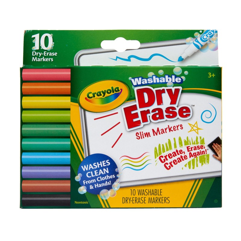 Crayola Washable Slim Dry Erase Markers, 10 Count, Assorted