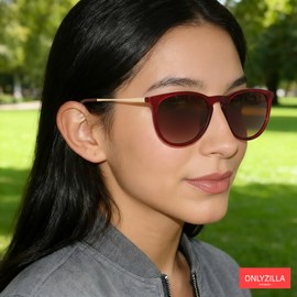 ONLYZILLA Vintage Round Retro Sunglasses for Women Men Classic Trendy Style Mirrored Lens (Sand red/golden arm/gradient red lens)