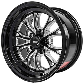 JEGS SSR Spike Wheel 15 x 8 | 5 x 4.5” Wheel Bolt Pattern Spacing | 0 mm Offset | 4.5” Backspacing | Gloss Black with Milled Spoke Accents | 3.27” Center Bore