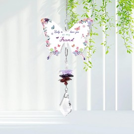 fKiZanthene Butterfly Fridend Gifts, Butterfly Suncatcher, for Birthday Presents for Friends Lucky to Have You as My Friend