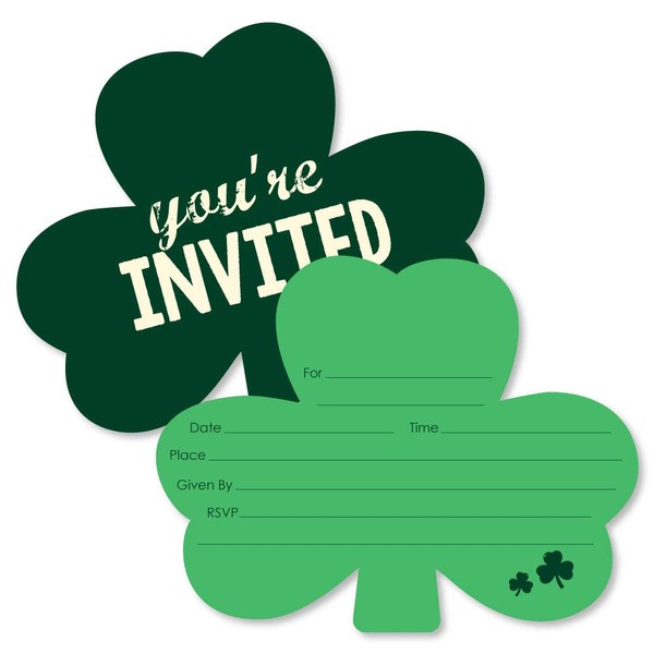 St. Patrick's Day - Shaped Fill-in Invitations - Saint Patty's Day Party Invitation Cards with Envelopes - Set of 12