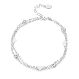 Philip Jones Silver Plated Layered Heart Anklet Created with Zircondia® Crystals