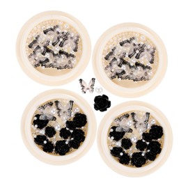 FOMIYES Nail Art DIY Accessory Black Camellia Rhinestones Pearl Nail Ornaments for Manicure