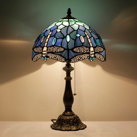 AVIVADIRECT Tiffany Lamp Stained Glass Blue Dragonfly Style Table Lamp Desk Reading Light 12X12X19 Inches with Resin Base Decor Bedroom Living Room