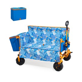 Old Bahama Bay 500lbs Capacity Heavy Duty 3-in-1 Wagon Bench Seat & Utility Folding Cart,Love-Seat with 31L Cooler Bag, Adjustable Handle – for Beach, Camping, Sports