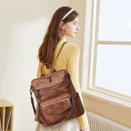 OPAGE Backpack Purse for Women Leather Anti-theft Fashion Designer Travel Backpack Ladies Shoulder Bags With Wristlet