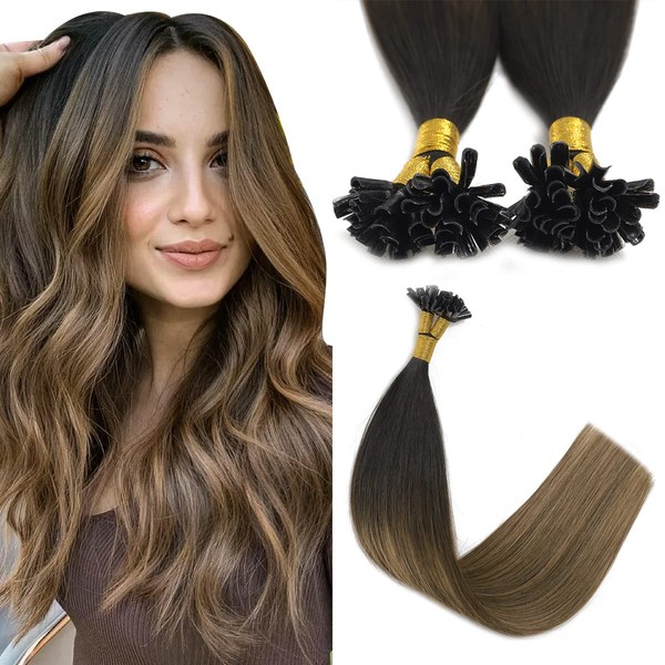 Sindra U Tips Extensions Human Hair Balayage Color Natural Black