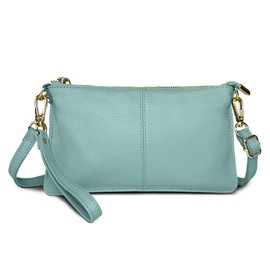 FORRICA Sky Blue Clutch Bag for Women – Genuine Leather Cross Body Bag, Ladies Small Crossbody Phone Purse for Wedding, Evening & Party
