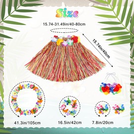 Fortuning's JDS 40cm Girl's Hawaiian Grass Skirt with Flowers Costume Set for Beach Party
