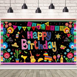 AIBIIN - Telón de fondo de fiesta mexicana con temática de feliz cumpleaños, decoraciones mexicanas para fiestas de cumpleaños de México, Cinco de Mayo, decoración de carnaval, taco, fiesta de