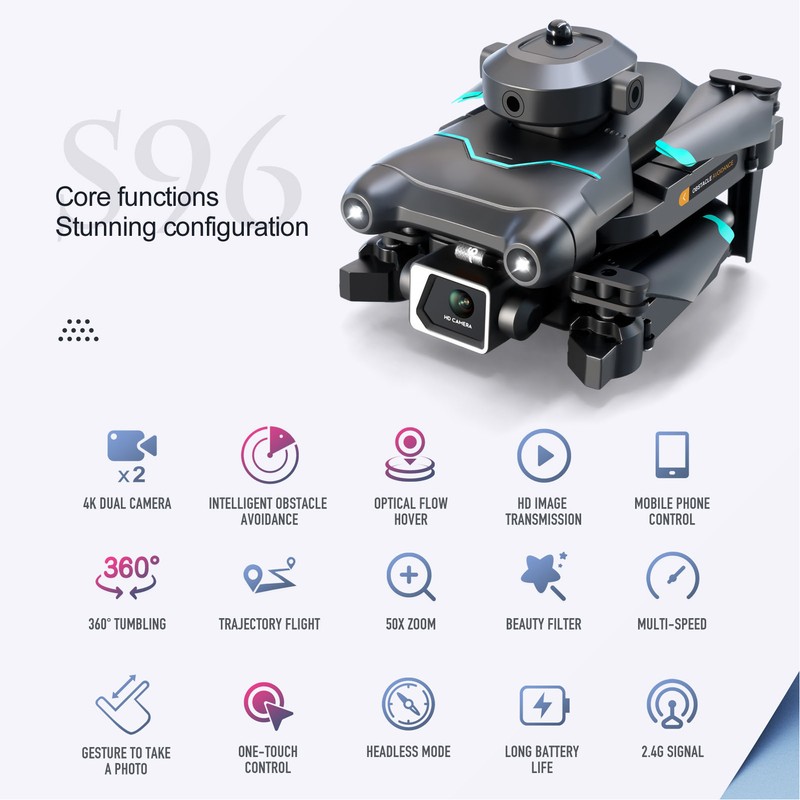 S96 RC Drone Optical Flow Hover Mini Drone with 4K
