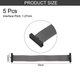 sourcing map 5 Pcs IDC Flat Ribbon Cable, 1.27mm Pitch 13mm Width 10cm Long 20 Pin FC to FC Flat Ribbon Connector Jumper Wire for PC, LED Displays