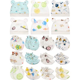 Geyoga 18 Pcs Baby Hats Mittens and Socks Set Newborn Mittens No Scratch Baby Hats and Newborn Socks for 0-6 Months(Gender Neutral)