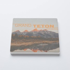 Grand Teton Mountain Wyoming, Joyride Home Decor, Single Ceramic Coaster, 4-inch Individual Square Drink Coaster, Non-Slip Cork Back, Protects Surfaces, Express Your Style.