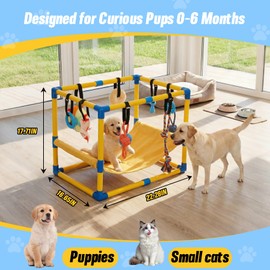 Bullro Puppy Play Gym with 8 Hanging Toys, Dog Jungle Gym Indoor with Hammock and Funny Enrichment Toys, PVC Frame Puppy Gym Activities Center for Puppies, Dog Gym Playground