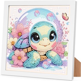 Turtle Diamond Art Kits for Kids 4-6-8-12 with Frame-Turtle Gem Art Kits for Kid,Animal Diamond Painting Kits for Kids with Frame for Gift Home Wall Decoration(7x7inch)