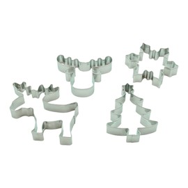 BekkiB 2324-Set of 4 Christmas Cookie Cutters in the Shape of Elk, Snowflake, Fir, Elk Head, Dishwasher-Safe Stainless Steel Cookie Cutters