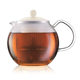 Bodum ASSAM Teebereiter (Glasgriff, Farbiger Deckel, Permanent Kunststofffilter, 1,0 liters) cremefarben