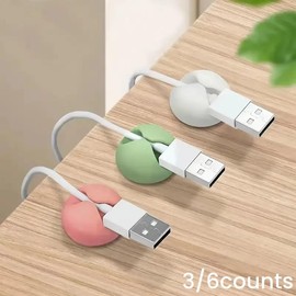 Data Cable Fixer, 3/6counts Multipurpose Desktop Charging Cable Organizer, Multifunctional Self-adhesive Data Cable Holder for Home Office, Summer Gift, Assorted Color Silicone Clip:_Multicolor_random color 3 Counts