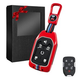 Moonlinks Funda de aleación de zinc para llavero compatible con GMC Yukon Terrain Acadia/Chevy Suburban Tahoe, funda para llavero sin llave con control remoto que protege metal y carcasa de silicona suave, 6 botones y llavero, rojo
