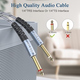JOLGOO 1/4" TRS to Dual 1/4" TS Mono Stereo Breakout Cable, Male 6.35mm 1/4" TRS to Dual 1/4 Inch TS Y Splitter Cord, 3 Meters
