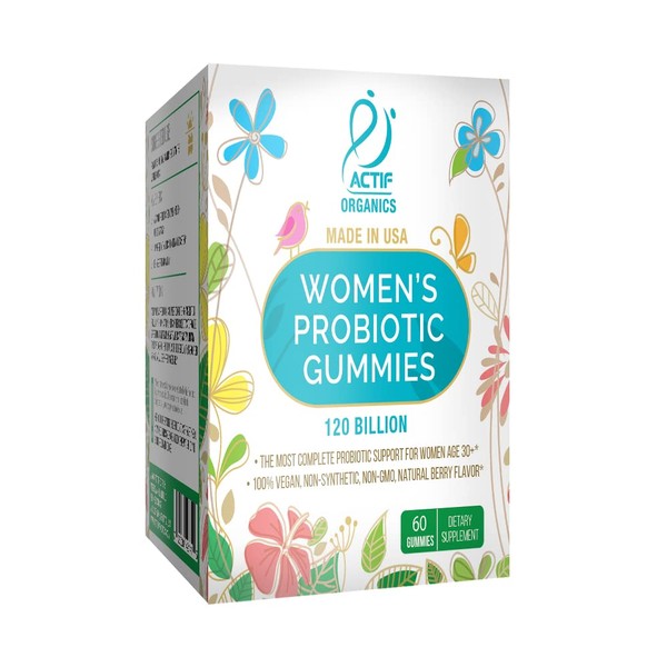 ACTIF Women’s Probiotic Gummies Maximum Strength with 120 Billion CFU and 25 Strains, Immunity and Gut Support, 100% Vegan Non-Synthetic Formula - Made in The USA, 60 Gummies, Strawberry Flavor