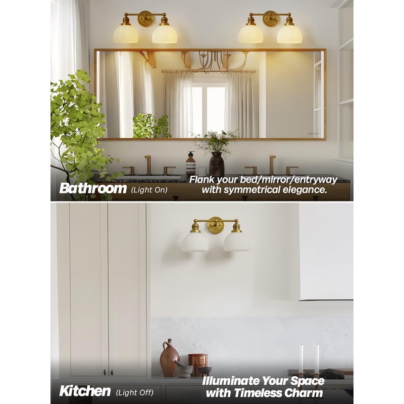 Teqinchy 2-Light Gold Wall Sconces,Vintage Bathroom Wall Sconce Light with