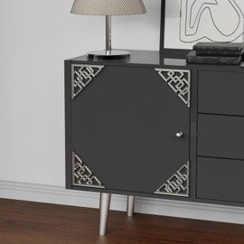 LiveInUrban Silver Art Deco Corner Decor Metal Spray Paint Effect Peel and Stick Decoration, Acrylic Plastic Home Decor For Walls Cabinet Furniture, Interwoven Grid, 5.9“X5.9 X4PCS