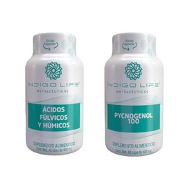 INDIGO LIFE NUTRACEUTICOS – Pack Doble: Ácidos Fúlvicos 60 Caps + Pycnogenol 40 Caps – Cápsulas Veganas 500 mg