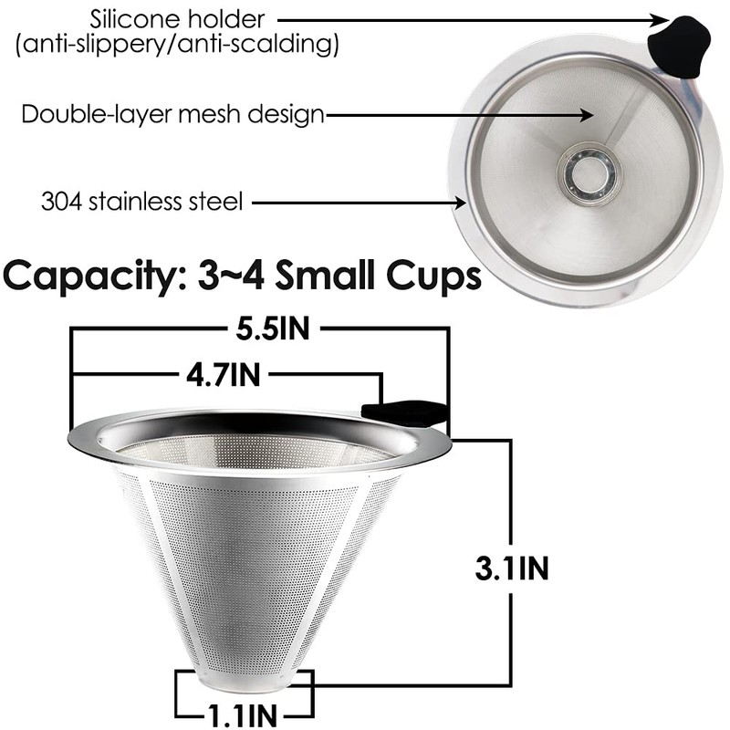 Swetwiny Pour Over Coffee Filter with Stand, Reusable Paperless Coffee