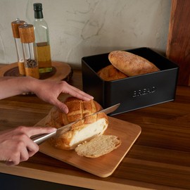 Beautiful Bread Box With Wooden Lid For Your Kitchen Countertop - Spacious Container Perfectly Stores Your Homemade Bread, English Muffins & Bagels - Quality Cutting Board Lid Keeps Your Bread Fresh