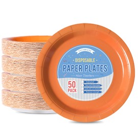 Tyzarglef - Platos de papel desechables color naranja, 50 unidades de 7 pulgadas para pasteles de postre a granel para suministros de fiesta, platos de fiesta de colores y resistentes para cumpleaños,