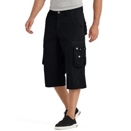 BEST SOUTH 3/4 Capri Long Cargo Shorts for Men Below Knee 18 Inches Pants Casual Hiking Work Outdoor with Pockets Black 34
