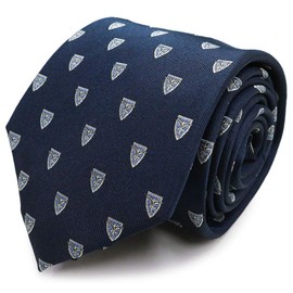 MICHIKO LONDON Brand Necktie, Small Print Crest Pattern, 100% Silk, Men's Jacquard Woven (B: Navy), B: Navy
